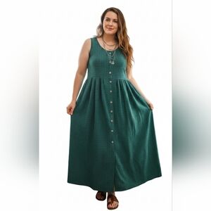 VINTAGE 90s Fads Hunter Geen Sleeveless Maxi Dress - XL Button Front Boho